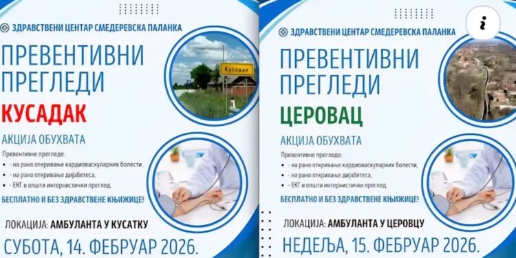 БЕСПЛАТНИ ПРЕВЕНТИВНИ ПРЕГЛЕДИ У КУСАТКУ И ЦЕРОВЦУ
