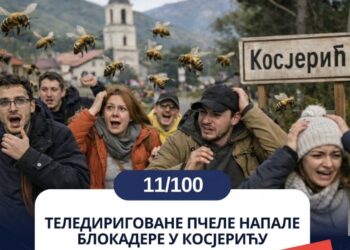 ПЧЕЛЕ, ПАНИКА И ПОЛИТИКА: БЛОКАДЕРИ ТВРДИЛИ ДА СУ НАПАДНУТИ – СЕЛО КАЖЕ: ИЗМИШЉОТИНА
